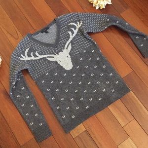 J. Crew Gray Wool Reindeer Sweater SZ XXS